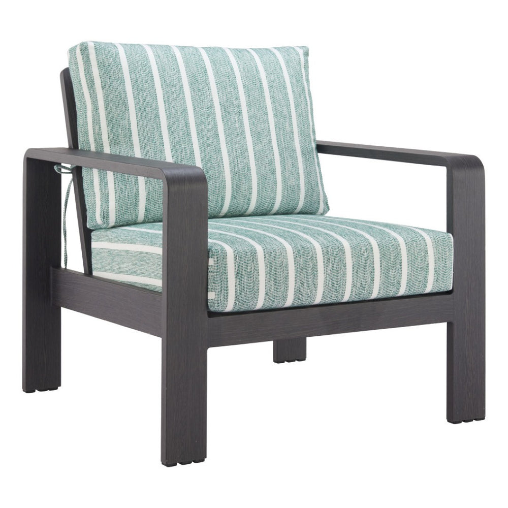 HomeRoots 33" Striped Arm Chair in Green, White & Black - Modern Upholstered Accent with Aluminum Frame & Comfort 668769