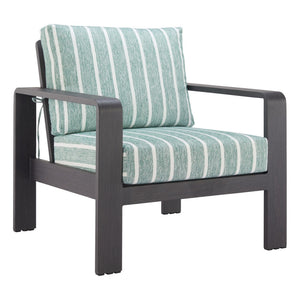 HomeRoots 33" Striped Arm Chair in Green, White & Black - Modern Upholstered Accent with Aluminum Frame & Comfort 668769