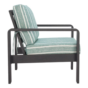 HomeRoots 33" Striped Arm Chair in Green, White & Black - Modern Upholstered Accent with Aluminum Frame & Comfort 668769