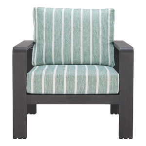 HomeRoots 33" Striped Arm Chair in Green, White & Black - Modern Upholstered Accent with Aluminum Frame & Comfort 668769