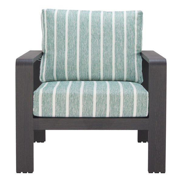 HomeRoots 33" Striped Arm Chair in Green, White & Black - Modern Upholstered Accent with Aluminum Frame & Comfort 668769
