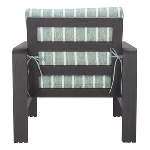 HomeRoots 33" Striped Arm Chair in Green, White & Black - Modern Upholstered Accent with Aluminum Frame & Comfort 668769