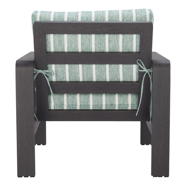 HomeRoots 33" Striped Arm Chair in Green, White & Black - Modern Upholstered Accent with Aluminum Frame & Comfort 668769