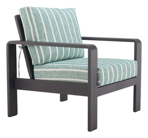 HomeRoots 33" Striped Arm Chair in Green, White & Black - Modern Upholstered Accent with Aluminum Frame & Comfort 668769