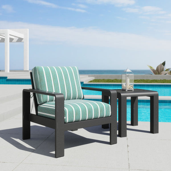 HomeRoots 33" Striped Arm Chair in Green, White & Black - Modern Upholstered Accent with Aluminum Frame & Comfort 668769