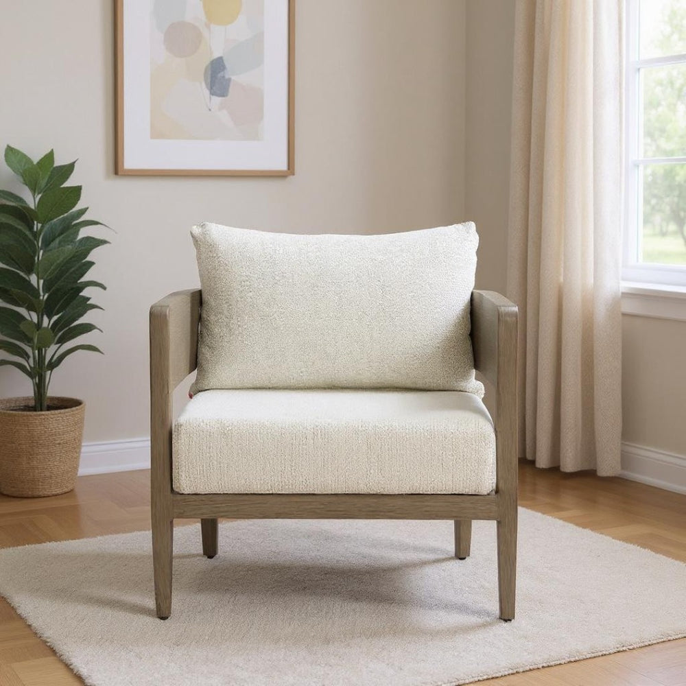 HomeRoots 28" Beige Upholstered Arm Chair - Modern Comfort with Durable Design for Living Spaces & Offices 668770
