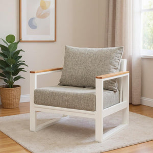 HomeRoots 31" White Upholstered Arm Chair - Modern Accent with Durable Frame, Cozy Comfort & Easy Care Slipcover 668771