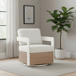 HomeRoots 26" Elegant White Upholstered Swivel Arm Chair - Modern Comfort for Living Room & Office Use 668773