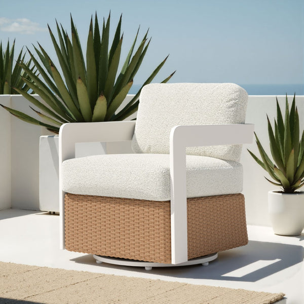 HomeRoots 26" Elegant White Upholstered Swivel Arm Chair - Modern Comfort for Living Room & Office Use 668773