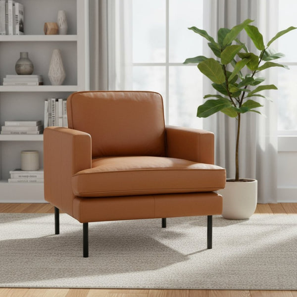 HomeRoots 33" Modern Faux Leather Arm Chair - Brown & Black Upholstered Accent Chair for Stylish Comfort 668779