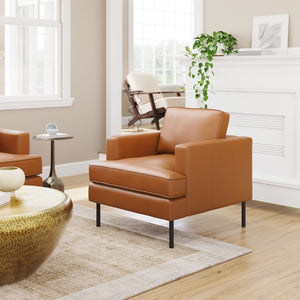 HomeRoots 33" Modern Faux Leather Arm Chair - Brown & Black Upholstered Accent Chair for Stylish Comfort 668779