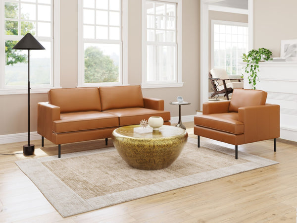 HomeRoots 33" Modern Faux Leather Arm Chair - Brown & Black Upholstered Accent Chair for Stylish Comfort 668779