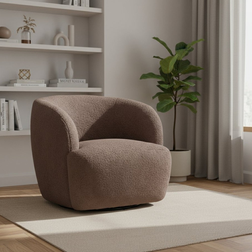 HomeRoots 30" Brown Upholstered Swivel Arm Chair - Contemporary Accent Seating with 360° Movement & Comfort 668781