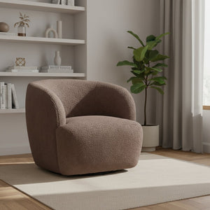 HomeRoots 30" Brown Upholstered Swivel Arm Chair - Contemporary Accent Seating with 360° Movement & Comfort 668781