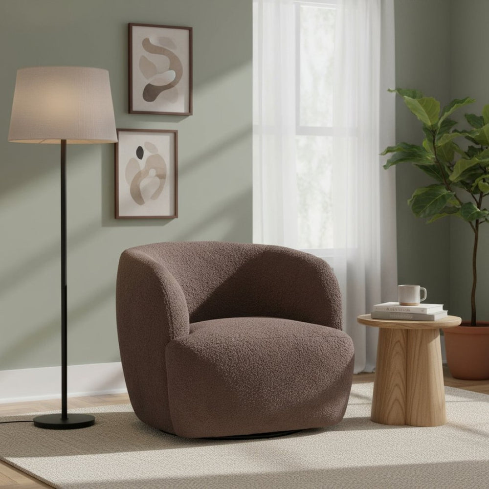 HomeRoots 30" Brown Upholstered Swivel Arm Chair - Contemporary Accent Seating with 360° Movement & Comfort 668781