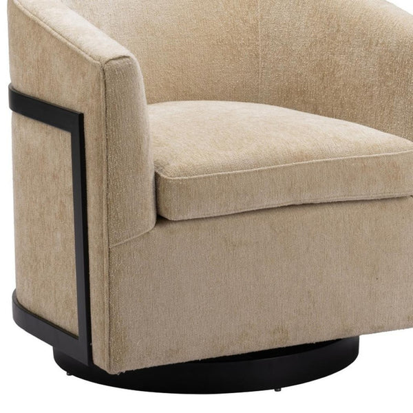 HomeRoots 30" Beige Upholstered Swivel Arm Chair - Modern Comfort for Home, Office & Hospitality Spaces 668782