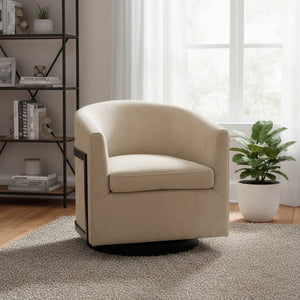 HomeRoots 30" Beige Upholstered Swivel Arm Chair - Modern Comfort for Home, Office & Hospitality Spaces 668782