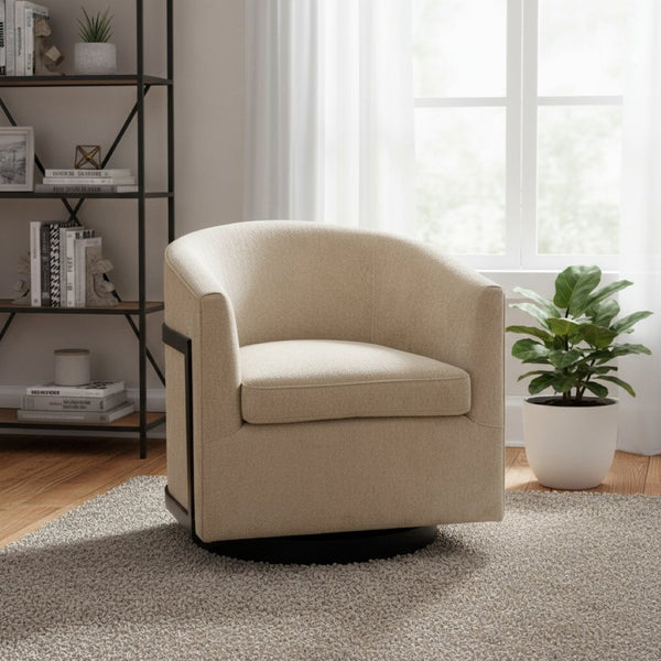HomeRoots 30" Beige Upholstered Swivel Arm Chair - Modern Comfort for Home, Office & Hospitality Spaces 668782