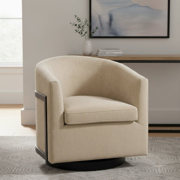 HomeRoots 30" Beige Upholstered Swivel Arm Chair - Modern Comfort for Home, Office & Hospitality Spaces 668782