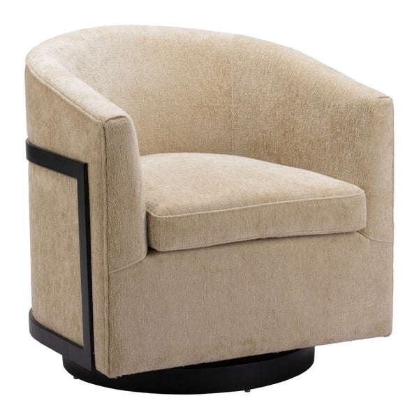 HomeRoots 30" Beige Upholstered Swivel Arm Chair - Modern Comfort for Home, Office & Hospitality Spaces 668782