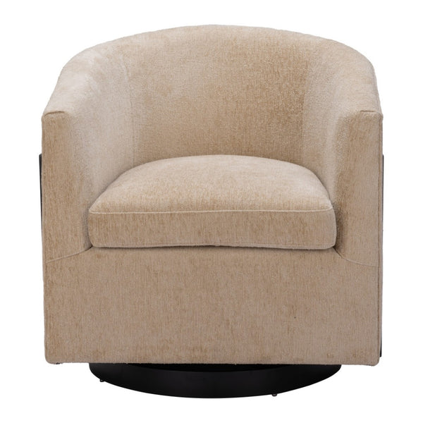 HomeRoots 30" Beige Upholstered Swivel Arm Chair - Modern Comfort for Home, Office & Hospitality Spaces 668782