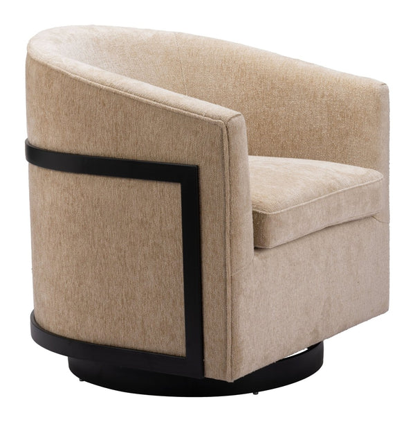 HomeRoots 30" Beige Upholstered Swivel Arm Chair - Modern Comfort for Home, Office & Hospitality Spaces 668782