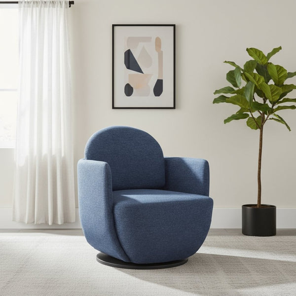HomeRoots 29" Stylish Blue Upholstered Swivel Arm Chair - Comfort & Versatility for Home or Office Use 668784