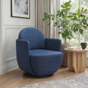HomeRoots 29" Stylish Blue Upholstered Swivel Arm Chair - Comfort & Versatility for Home or Office Use 668784