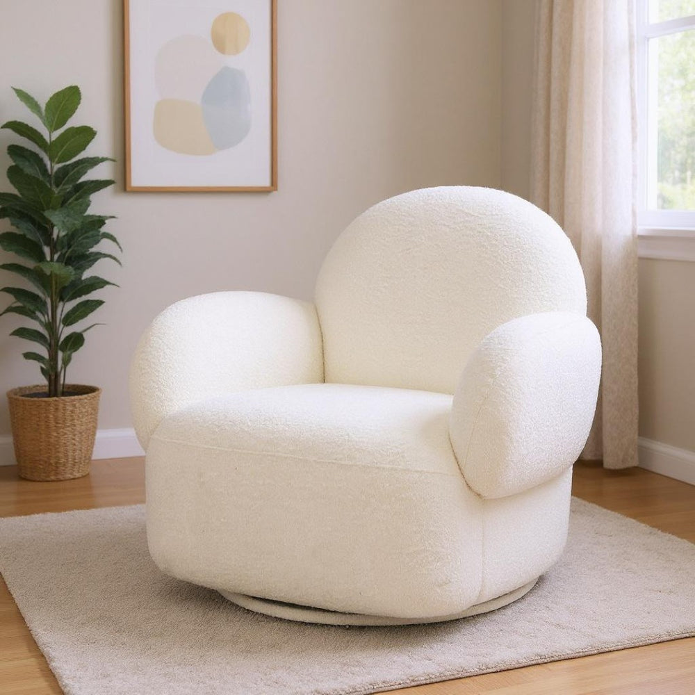 HomeRoots 35" Stylish White Upholstered Swivel Arm Chair – Modern Comfort for Living Rooms, Offices & More 668785
