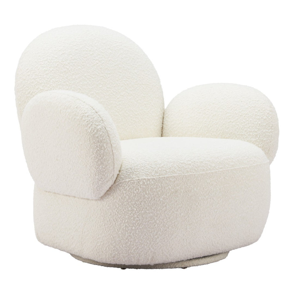 HomeRoots 35" Stylish White Upholstered Swivel Arm Chair – Modern Comfort for Living Rooms, Offices & More 668785