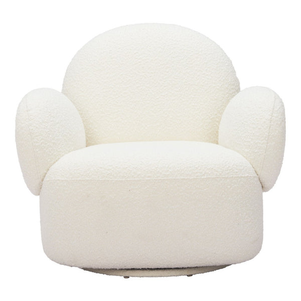 HomeRoots 35" Stylish White Upholstered Swivel Arm Chair – Modern Comfort for Living Rooms, Offices & More 668785