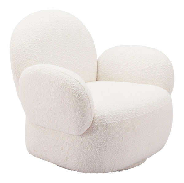 HomeRoots 35" Stylish White Upholstered Swivel Arm Chair – Modern Comfort for Living Rooms, Offices & More 668785