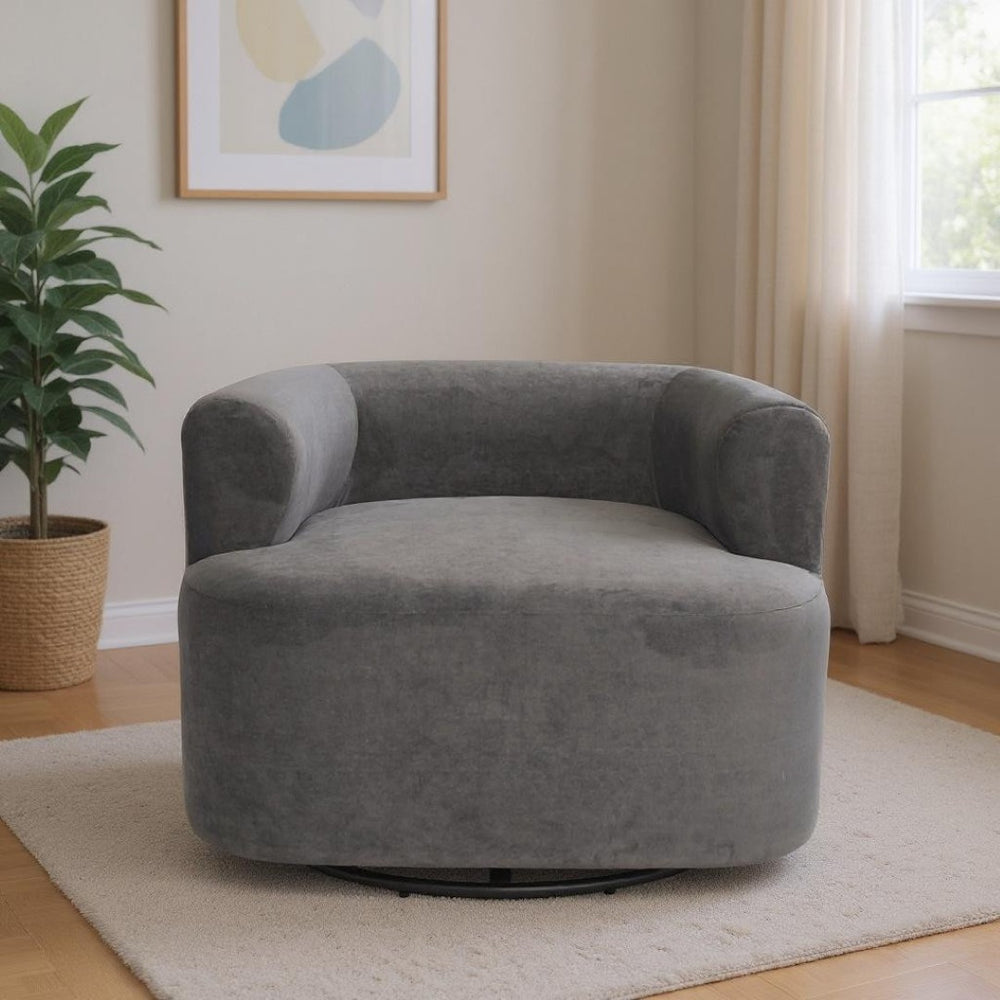 HomeRoots 35" Gray Upholstered Swivel Arm Chair - Stylish Comfort with 360° Motion for Home or Office Use 668786