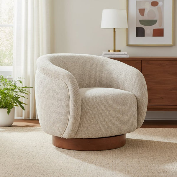 HomeRoots 36" Beige Upholstered Swivel Arm Chair - Modern Comfort & Elegant Design for Home or Office Use 668788