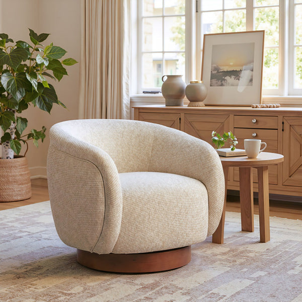 HomeRoots 36" Beige Upholstered Swivel Arm Chair - Modern Comfort & Elegant Design for Home or Office Use 668788