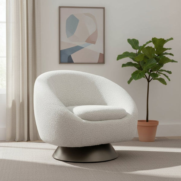 HomeRoots 37" Gray Upholstered Swivel Arm Chair - Modern Comfort with 360° Rotation for Home & Office Use 668789