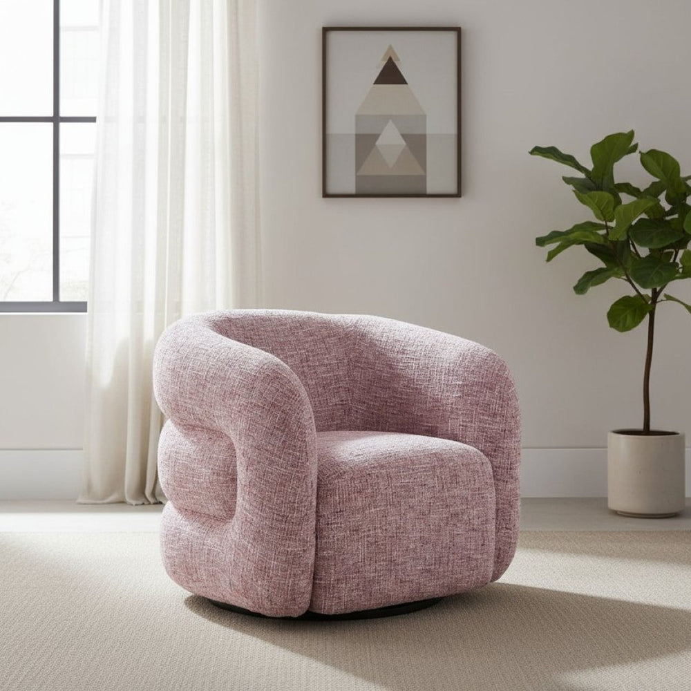 HomeRoots 33" Pink Upholstered Swivel Arm Chair - Modern Comfort & Versatile Style for Home or Office Use 668791