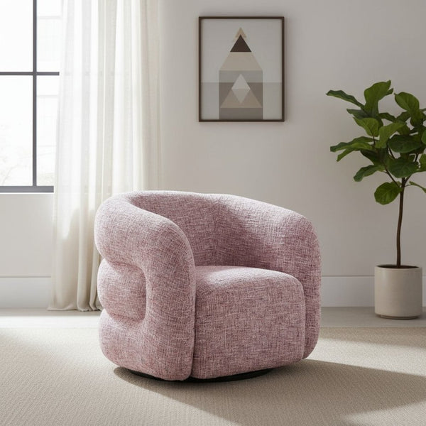 HomeRoots 33" Pink Upholstered Swivel Arm Chair - Modern Comfort & Versatile Style for Home or Office Use 668791