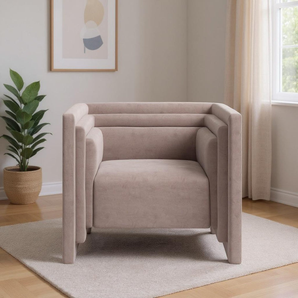 HomeRoots 35" Taupe Upholstered Arm Chair – Modern Accent Seating with Durable Design for Home & Office Use 668794