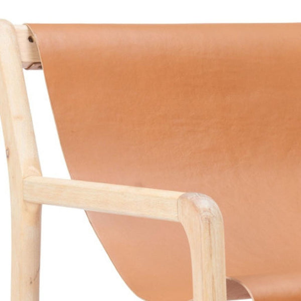 HomeRoots 26" Tan Leather Arm Chair - Elegant Solid Wood Frame, Modern Comfort & Timeless Style for Any Room 668795