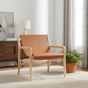 HomeRoots 26" Tan Leather Arm Chair - Elegant Solid Wood Frame, Modern Comfort & Timeless Style for Any Room 668795