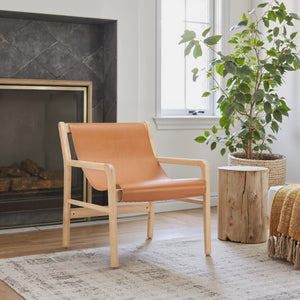 HomeRoots 26" Tan Leather Arm Chair - Elegant Solid Wood Frame, Modern Comfort & Timeless Style for Any Room 668795