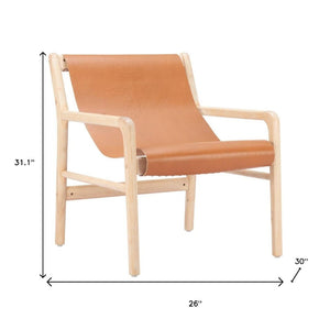 HomeRoots 26" Tan Leather Arm Chair - Elegant Solid Wood Frame, Modern Comfort & Timeless Style for Any Room 668795