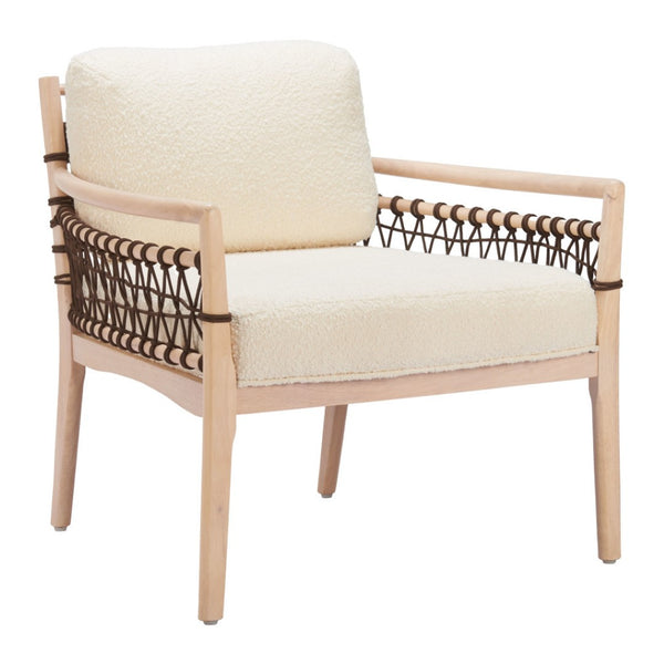 HomeRoots 31" Ivory Upholstered Modern Arm Chair - Solid Wood Frame, Contemporary Design for Home & Office 668796