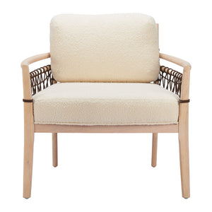 HomeRoots 31" Ivory Upholstered Modern Arm Chair - Solid Wood Frame, Contemporary Design for Home & Office 668796