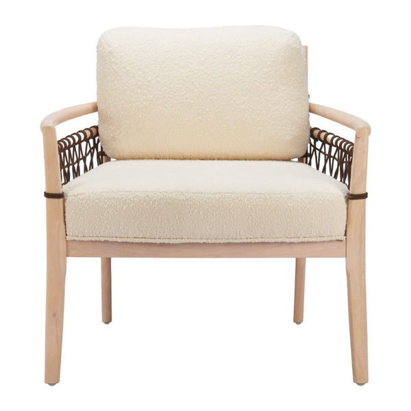 HomeRoots 31" Ivory Upholstered Modern Arm Chair - Solid Wood Frame, Contemporary Design for Home & Office 668796