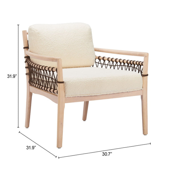 HomeRoots 31" Ivory Upholstered Modern Arm Chair - Solid Wood Frame, Contemporary Design for Home & Office 668796
