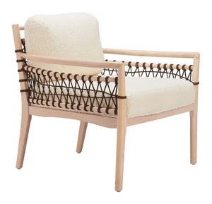 HomeRoots 31" Ivory Upholstered Modern Arm Chair - Solid Wood Frame, Contemporary Design for Home & Office 668796
