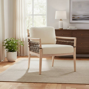 HomeRoots 31" Ivory Upholstered Modern Arm Chair - Solid Wood Frame, Contemporary Design for Home & Office 668796