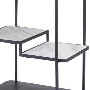 HomeRoots 25" Black Steel Rolling Bar Cart with Faux Marble Shelves - Stylish, Mobile, and Versatile Design! 668797
